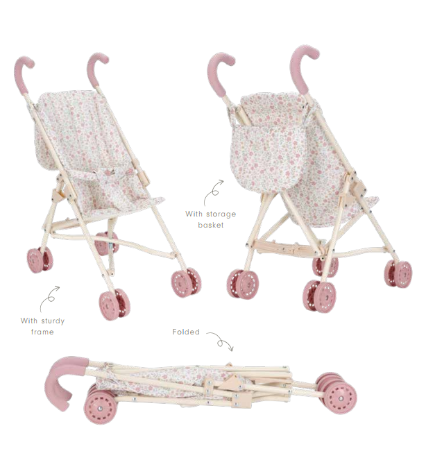 Leļļu rati, Metal Doll Stroller Soft Flowers, Little Dutch, ld4585