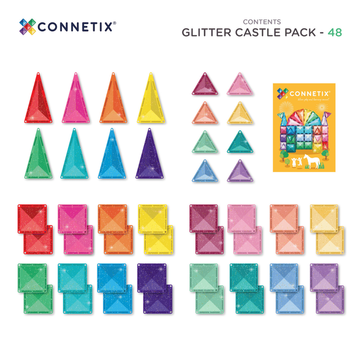 Magnētiskais konstruktors ar spīdumiem - Glitter Castle Pack, 48 gab., Connetix