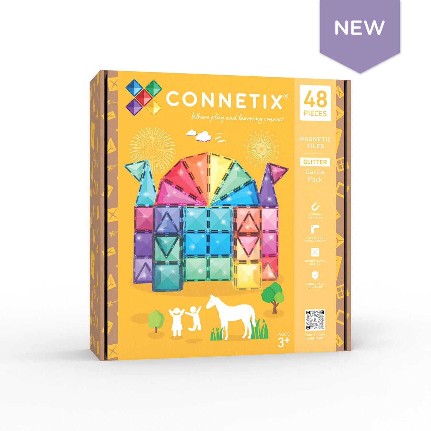 Magnētiskais konstruktors ar spīdumiem - Glitter Castle Pack, 48 gab., Connetix