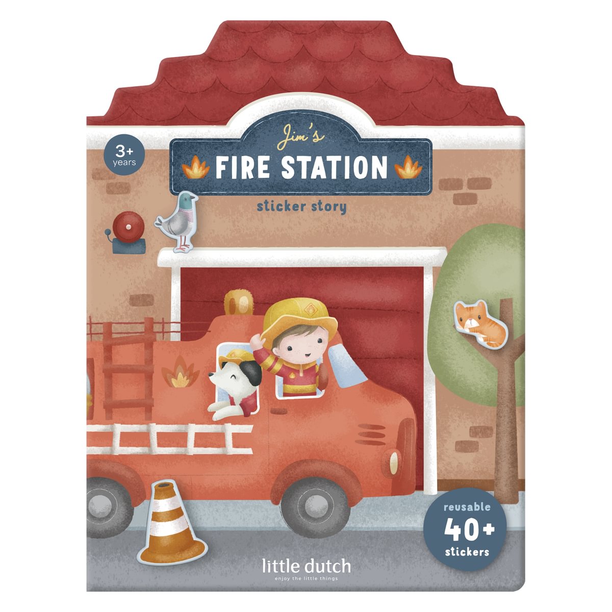 Uzlīmju aktivitāšu grāmata Jim & Friends, Reusable Sticker Story Booklet, Fire Station, Little Dutch, LD126794