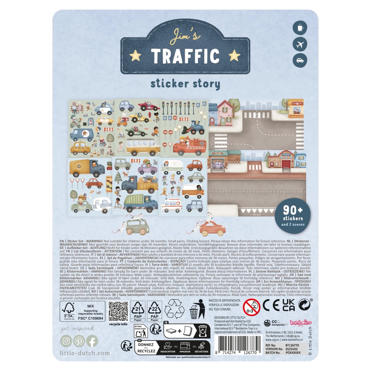 Uzlīmju aktivitāšu grāmata Sticker Story Booklet, Jim's Traffic, Little Dutch, LD126770