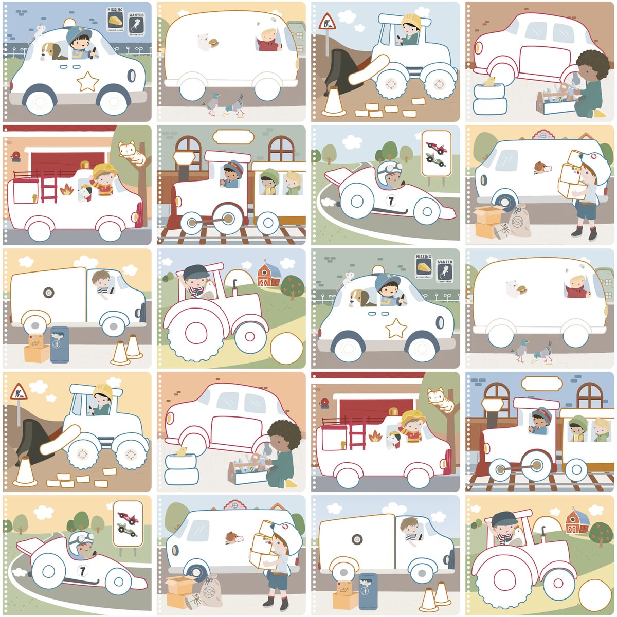 Krāsojamā grāmata Mašīnas, Magic Colour Book Vehicles, Little Dutch