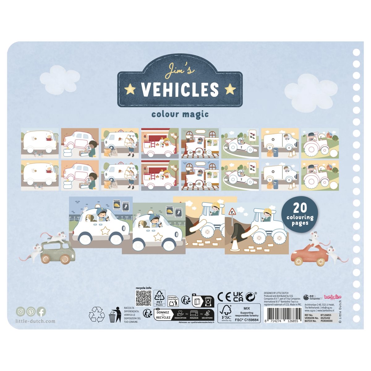 Spalvinimo knygelė „Automobiliai“, stebuklinga spalvinimo knygelė „Transporto priemonės“, „Little Dutch“