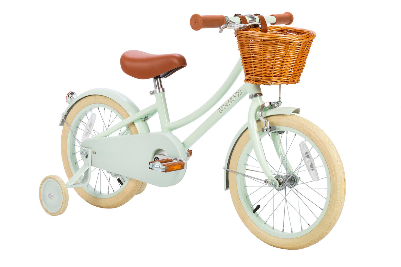 Bērnu divritenis ar pītu grozu, gaiši zaļš, Classic Bike Vintage Mint, Banwood