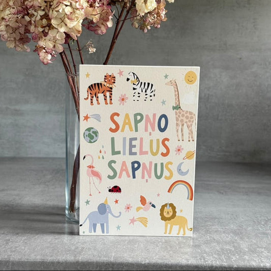 Bērnistabas koka dekors "Sapņo lielus sapņus " ar zvēriņiem, Veco Dēļu Dekors