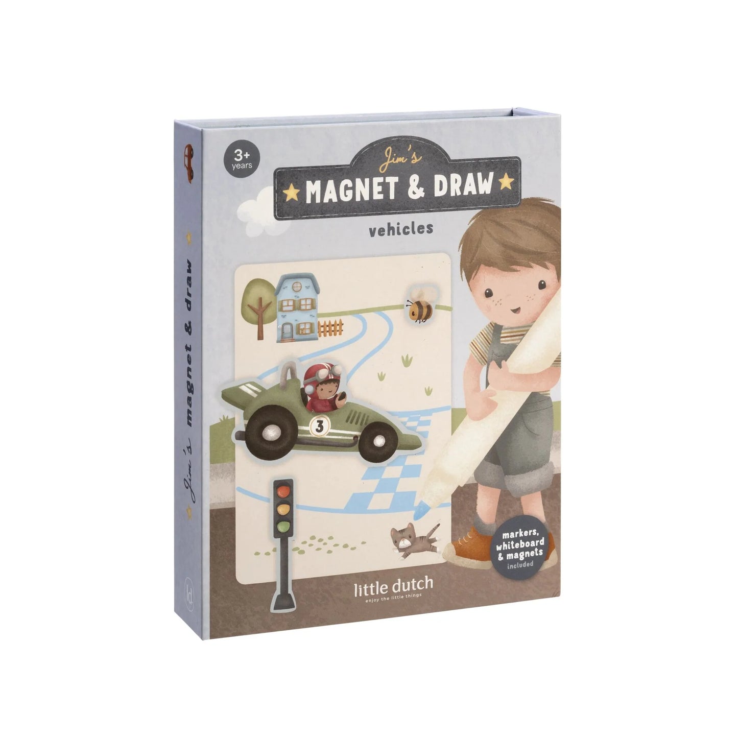 Radošais magnētu un zīmēšanas komplekts Magnet & Draw Set, Jim & Vehicles, Little Dutch, Artikuls: BT126895