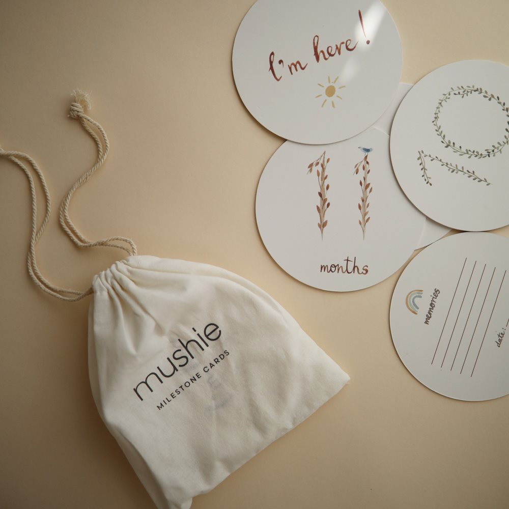 Naujagimių pasiekimų ir mėnesių nuotraukų kortelės, etapų kortelės, „Mushie“