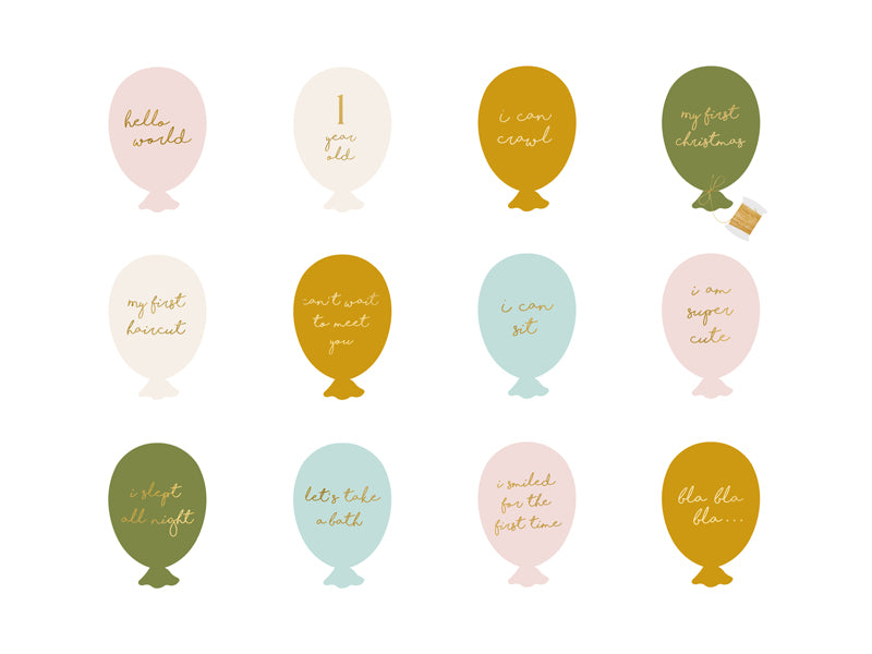Double-sided monthly photo cards for newborn, Milestone Cards Balloons