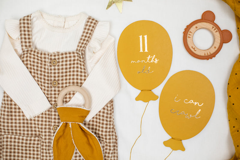 Double-sided monthly photo cards for newborn, Milestone Cards Balloons