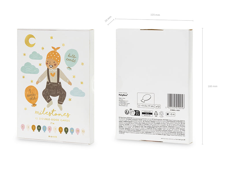Double-sided monthly photo cards for newborn, Milestone Cards Balloons