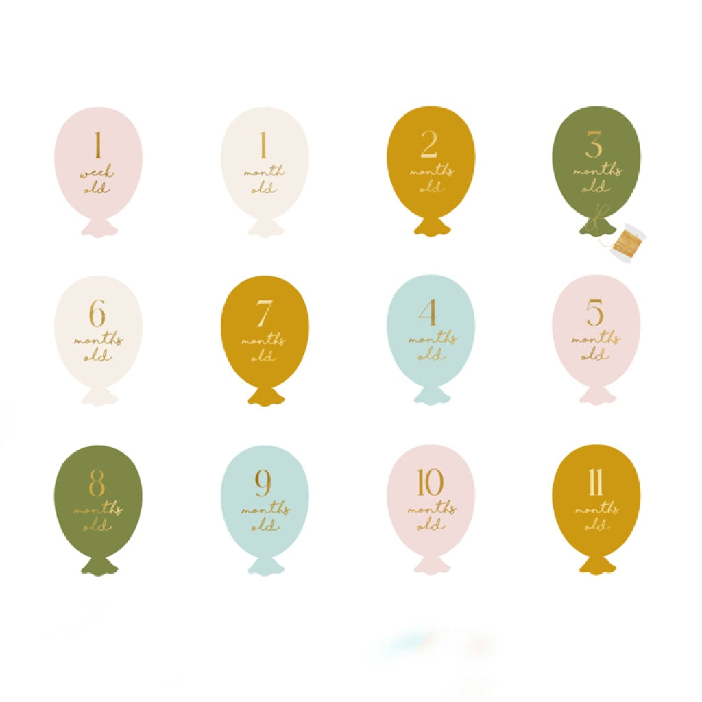 Double-sided monthly photo cards for newborn, Milestone Cards Balloons