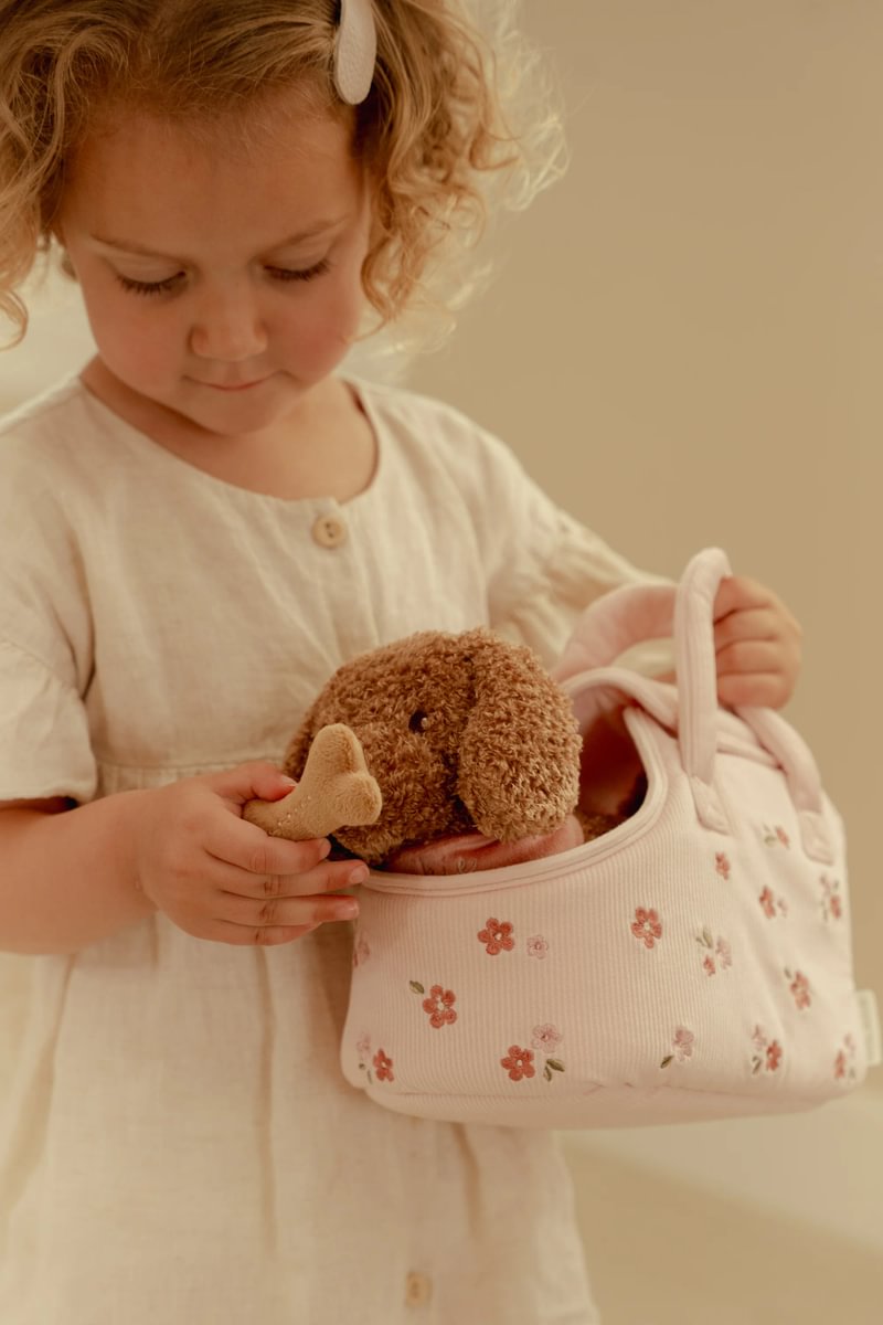 Mīļmantiņa Sunītis ar somu, Cuddly Dog Jackie in Bag, Little Dutch