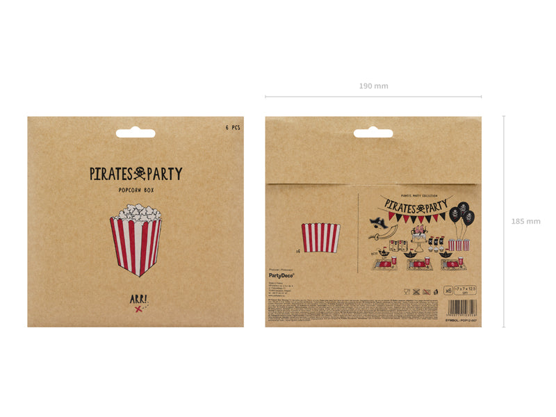 Popkorna kastīte, Popcorn Box, sarkana, 12.5cm, 6 gab., POP12-007