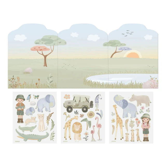 Uzlīmju aktivitāšu grāmata Reusable Sticker Story Booklet, Safari Friends, Little Dutch, Artikuls: BT126905