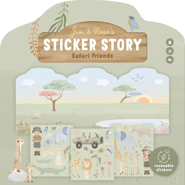 Uzlīmju aktivitāšu grāmata Reusable Sticker Story Booklet, Safari Friends, Little Dutch, Artikuls: BT126905
