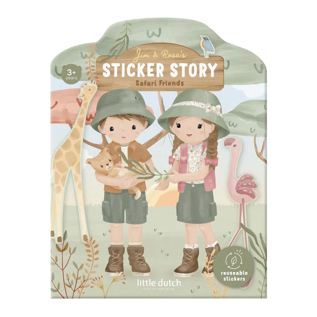 Uzlīmju aktivitāšu grāmata Reusable Sticker Story Booklet, Safari Friends, Little Dutch, Artikuls: BT126905