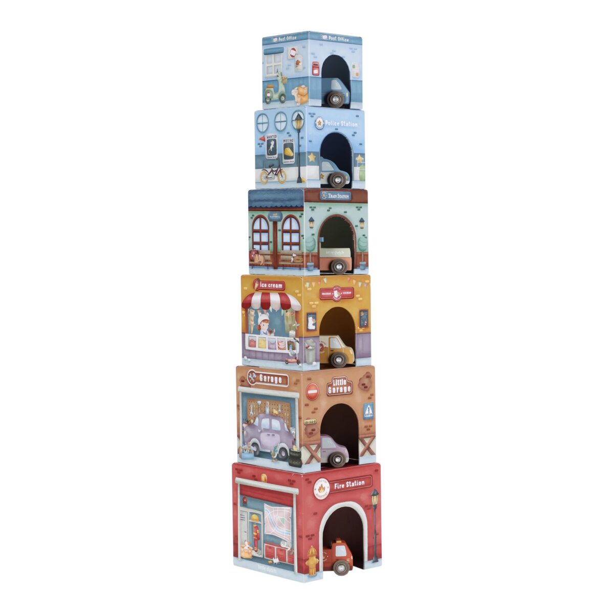 Kartona kluči ar mašīnām, Stacking Blocks with Cars, Little Dutch