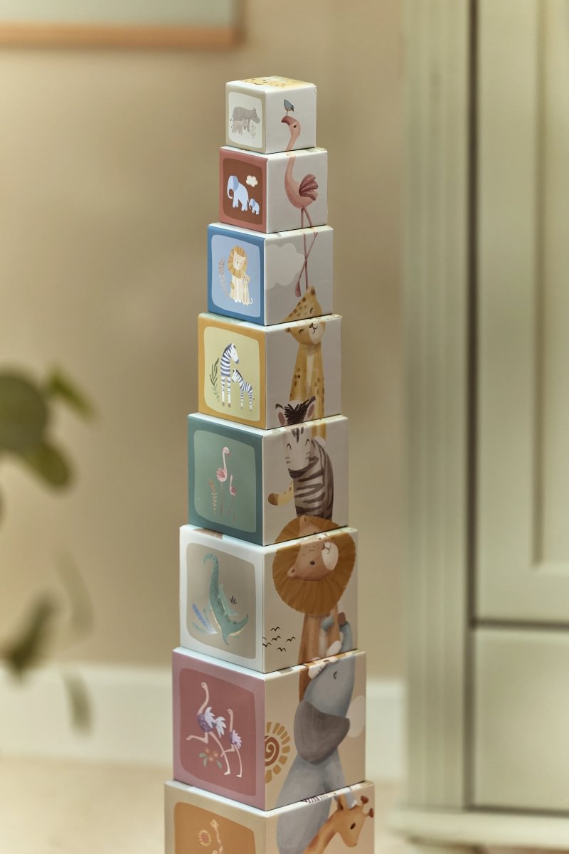 Kraujamie kartona kluči, Stacking Tower Safari Friends, Little Dutch, LD7439