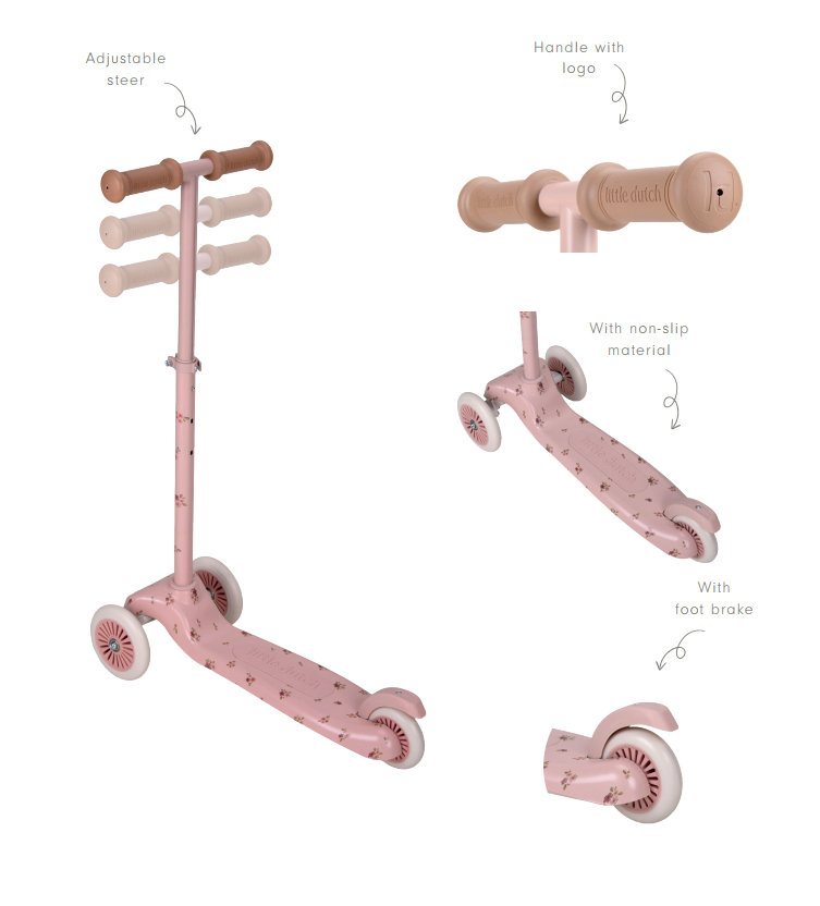 Bērnu skrejritenis Fairy Floral Pink, Scooter 3-Cycle, Little Dutch, LD6085