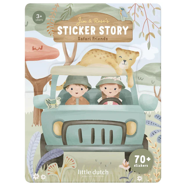 Uzlīmju aktivitāšu grāmata Sticker Story Booklet, Safari Friends, Little Dutch, Artikuls: BT126904