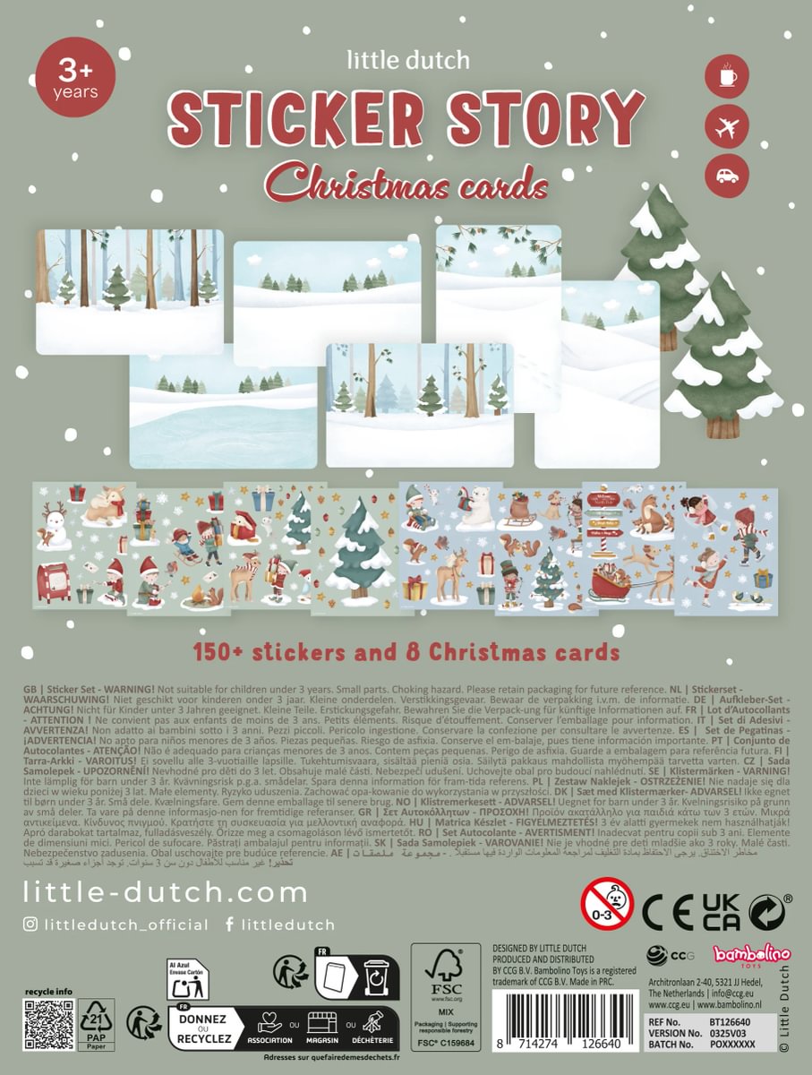 Ziemassvētku uzlīmju grāmata, Christmas Cards & Stickers Set, Little Dutch, LD126640