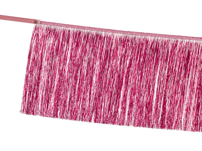 Svētku virtene ar bārkstīm - Fringe Garland, party deco, rozā, FG1-081