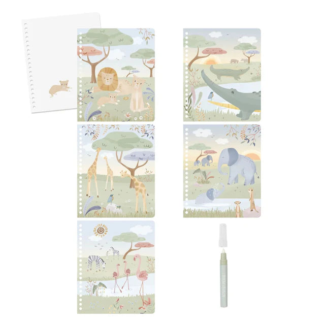 Ar ūdeni krāsojamā grāmata Jim & Safari Friends, Watercolor book, Little Dutch, Artikuls: BT126921