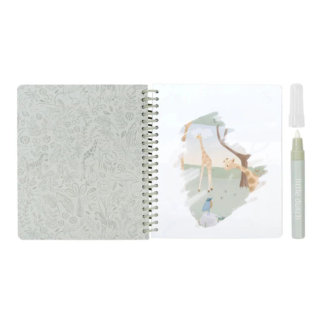 Ar ūdeni krāsojamā grāmata Jim & Safari Friends, Watercolor book, Little Dutch, Artikuls: BT126921