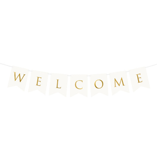 Svētku virtene ar uzrakstu "Welcome", balta, 250cm