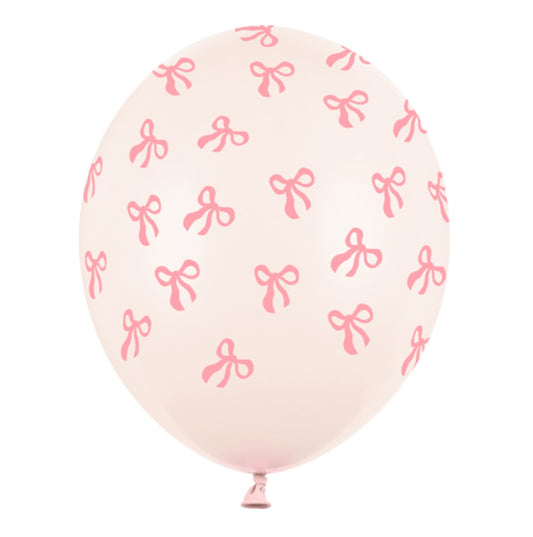 Balons - Bows Beige, bēšs ar rozā bantītēm, 30cm