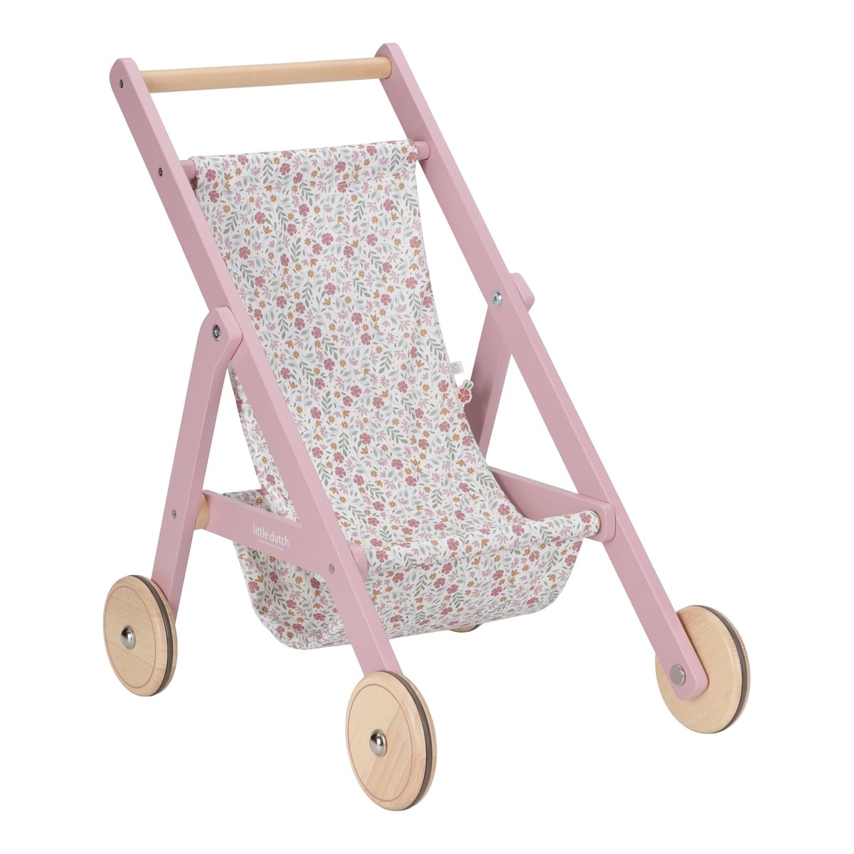 Koka leļļu rati, Wooden Doll Stroller Soft Flowers, Little Dutch, ld2518