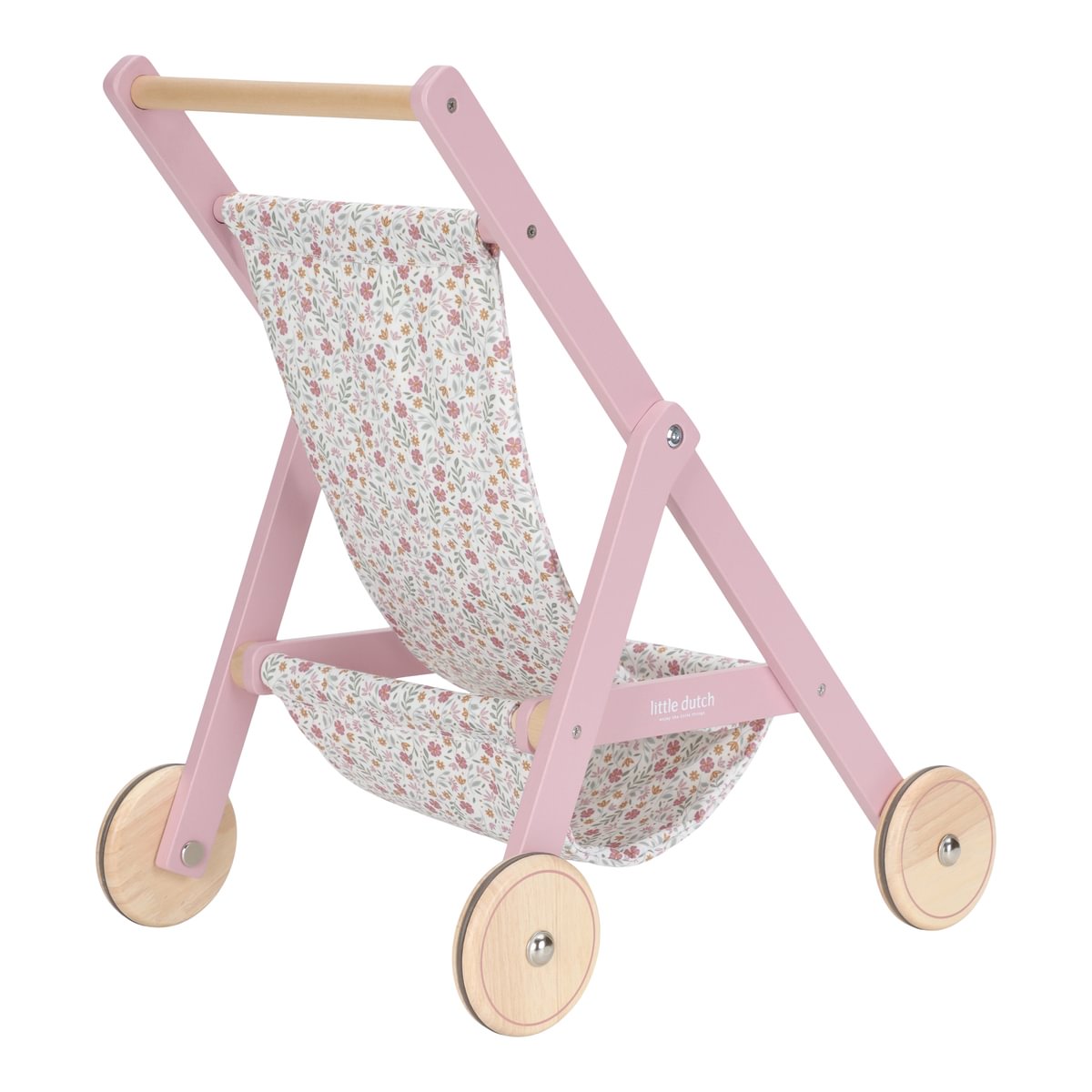 Koka leļļu rati, Wooden Doll Stroller Soft Flowers, Little Dutch, ld2518