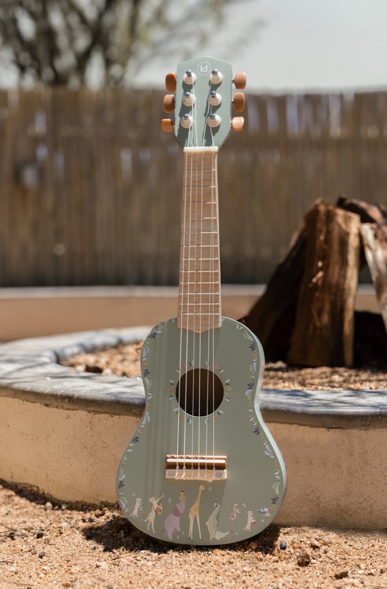 Bērnu koka ģitāra, zaļa, Wooden Guitar Safari Friends, Little Dutch, ld7470