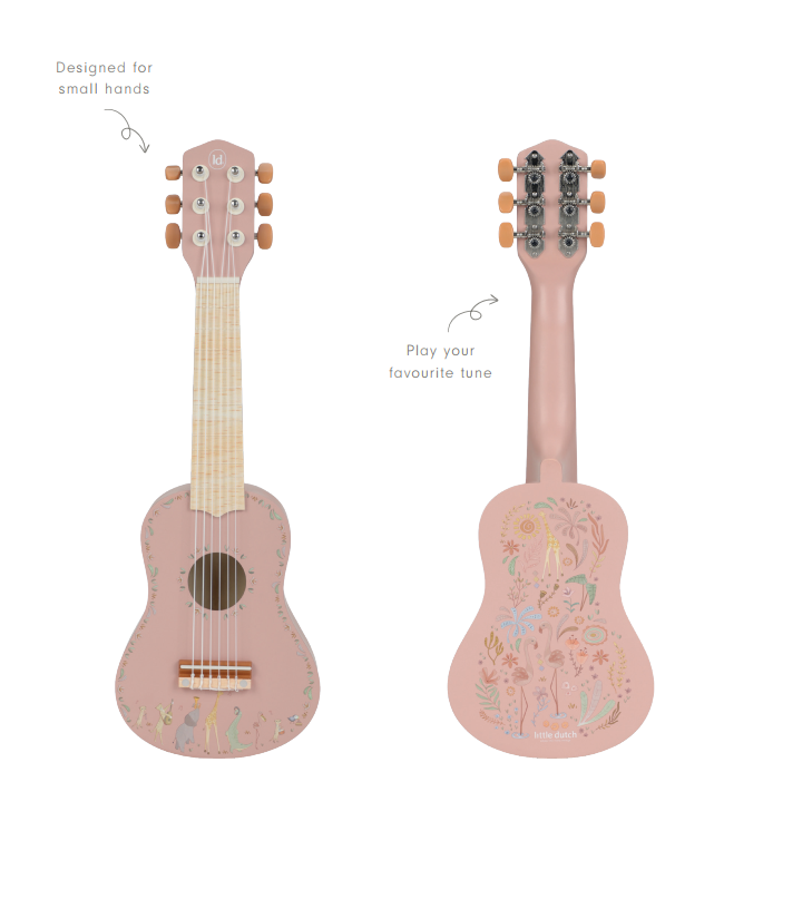 Bērnu koka ģitāra, rozā, Wooden Guitar Safari Friends, Little Dutch, ld7471