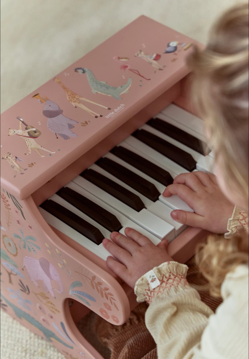 Bērnu klavieres rozā, koka, Wooden Piano, Safari Friends, Little Dutch, ld7477