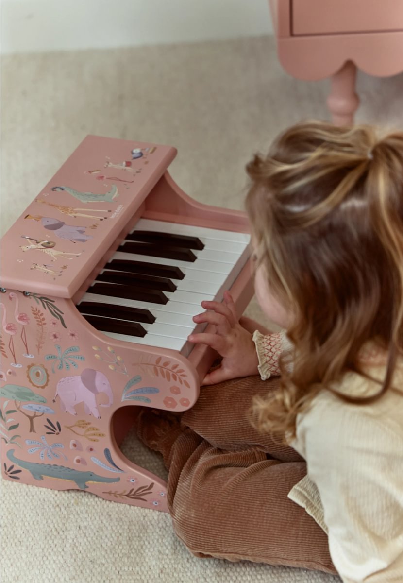 Bērnu klavieres rozā, koka, Wooden Piano, Safari Friends, Little Dutch, ld7477