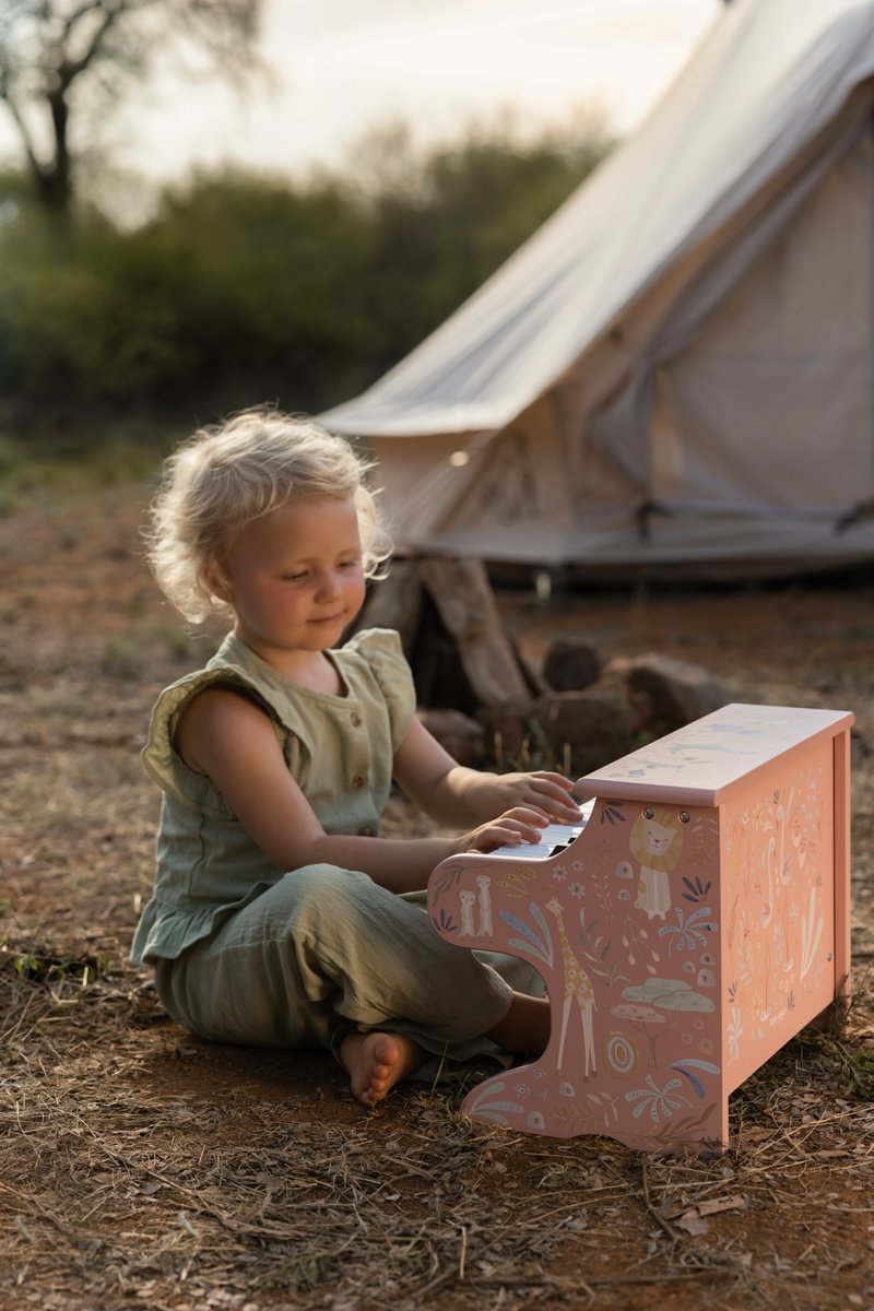 Bērnu klavieres rozā, koka, Wooden Piano, Safari Friends, Little Dutch, ld7477