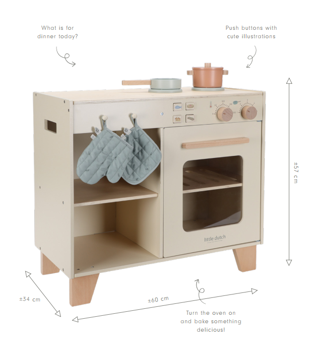 Bērnu rotaļu koka virtuve Wooden Play Kitchen, Little Dutch, ld2498