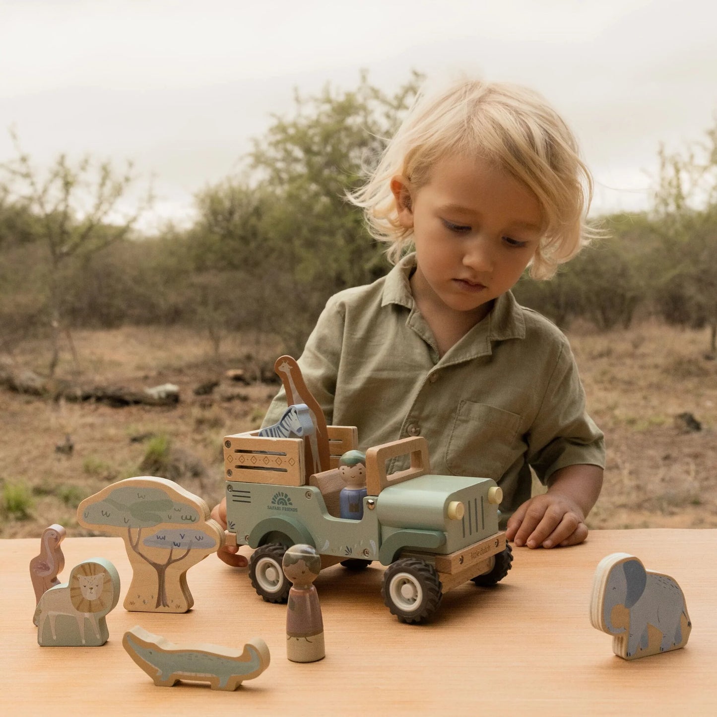 Koka safari auto komplekts, Wooden Safari Car, Little Dutch, LD7482
