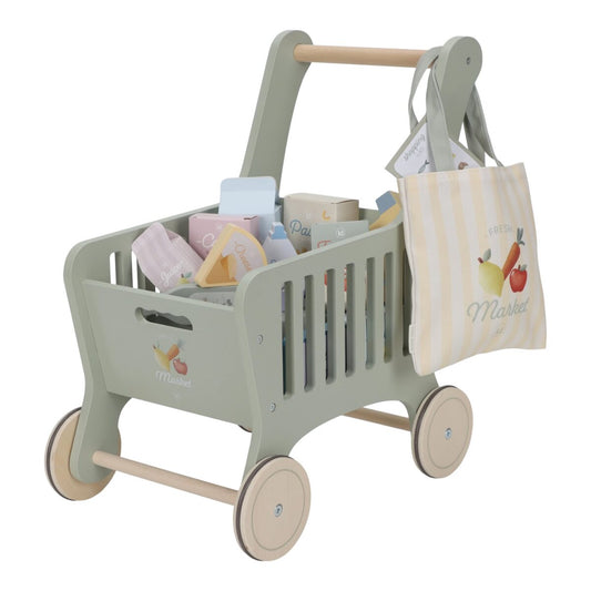 Koka iepirkumu ratiņi, Wooden Shopping Cart, Little Dutch