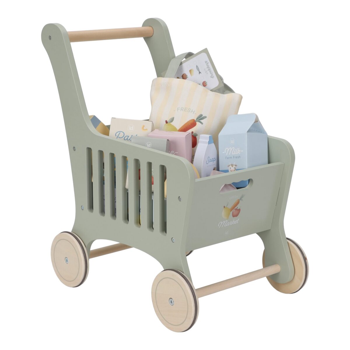 Koka iepirkumu ratiņi, Wooden Shopping Cart, Little Dutch